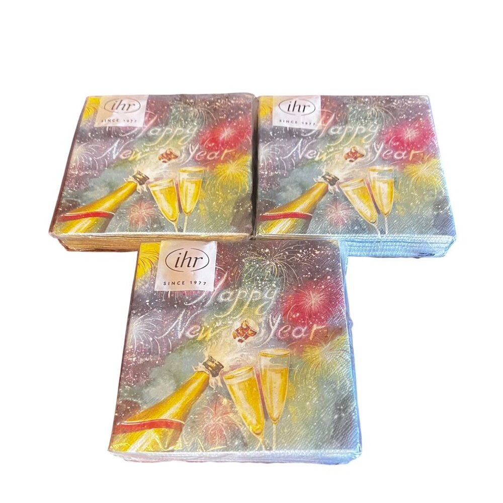 Ihr Happy New Year Paper Napkins 20 Ct‎ each 3-Ply 10" X 10" unfolded set of 3
